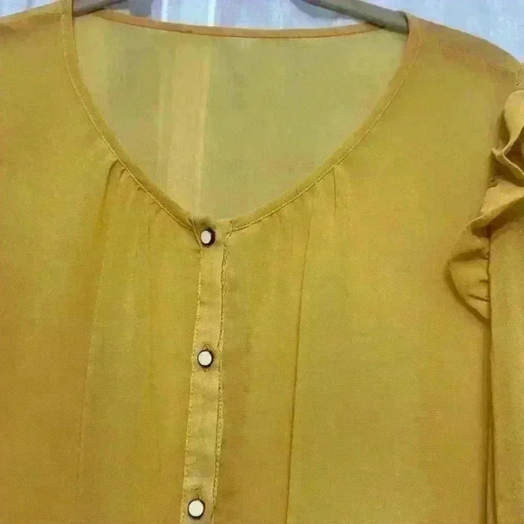 Gold Sheer Blouse Medium with Pearl buttons Item#J - Picture 4 of 6